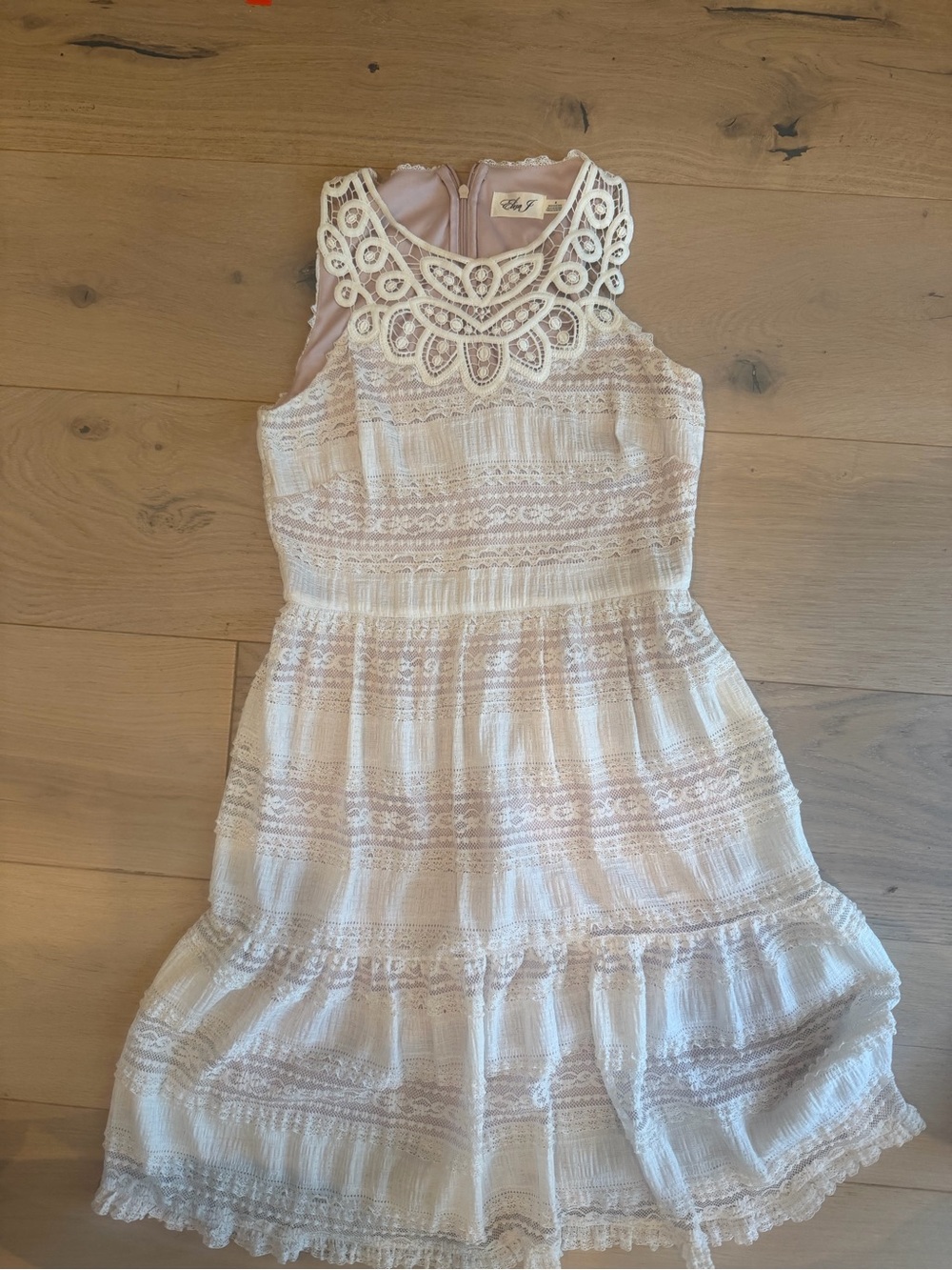 Eliza J Cream Lace Tiered Dress with Decorative Yoke